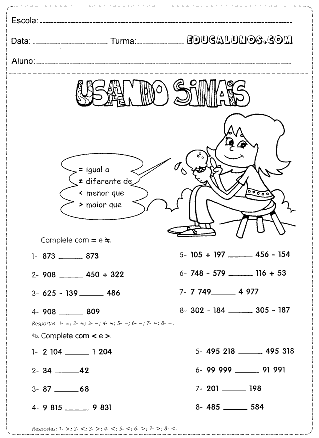 Atividades de Matemática para Quarta Série - Atividades de Matematica