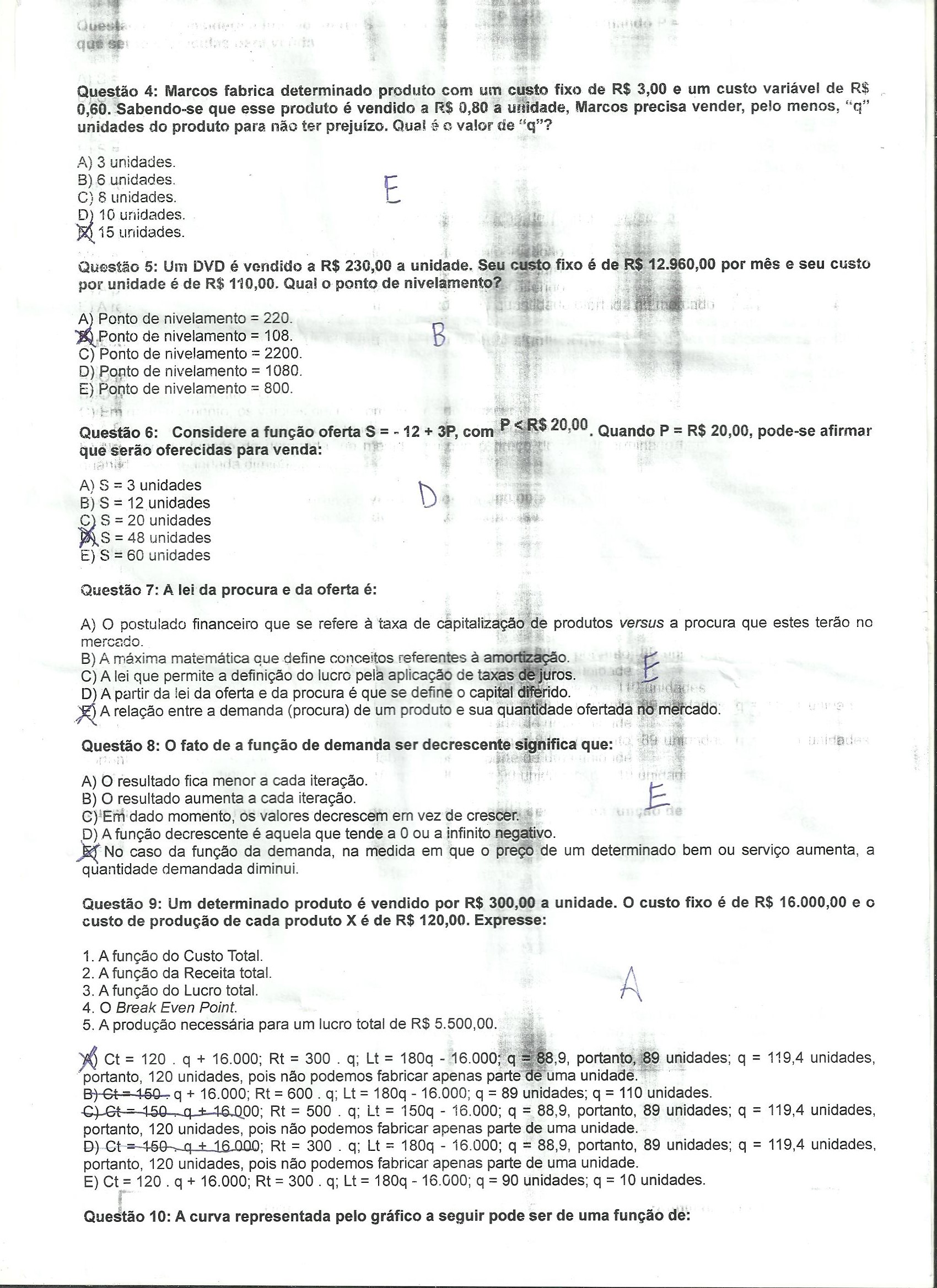 Prova De Matem Tica Aplicada Unip Curso Administra O Matem Tica