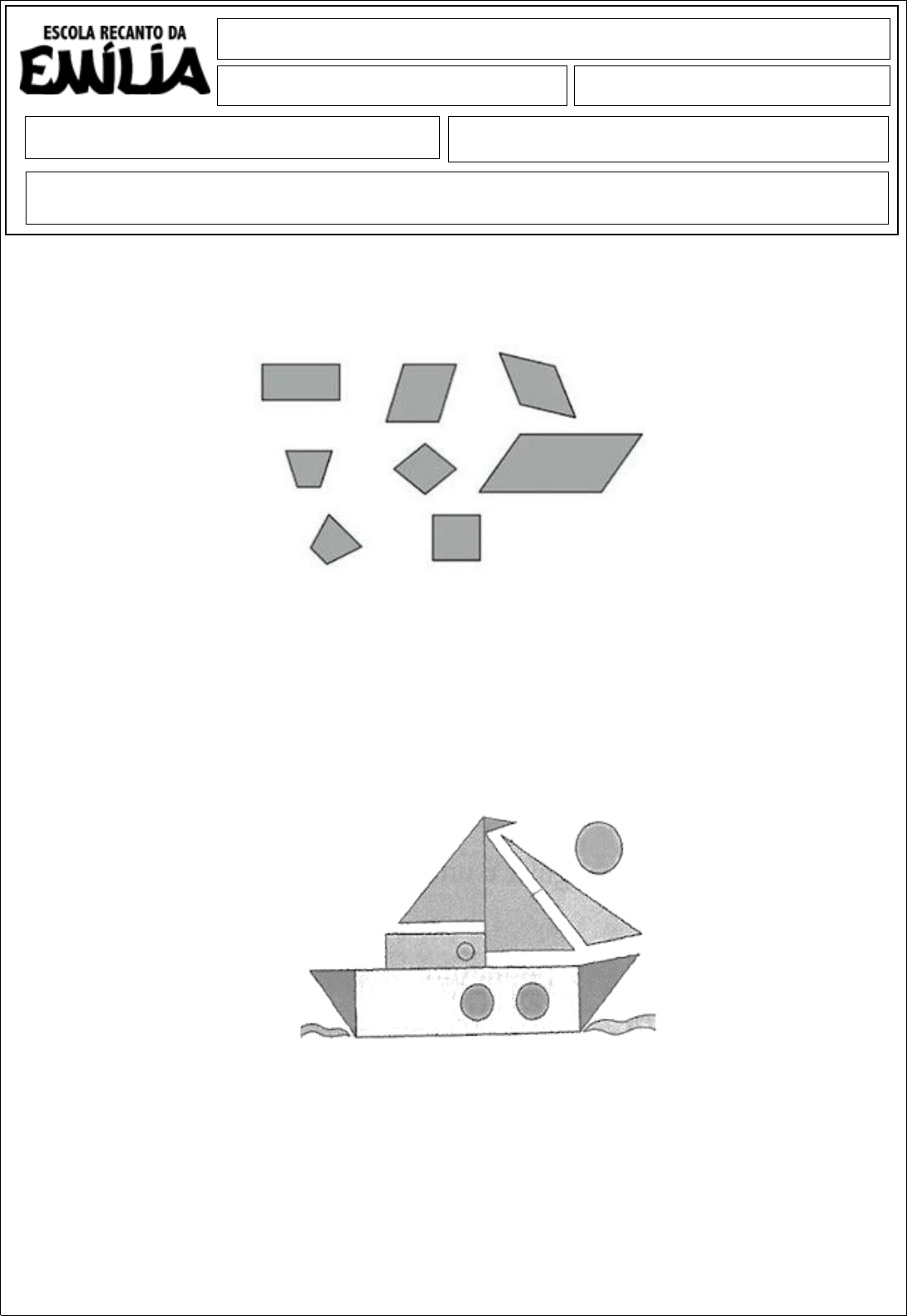 3º ano - Shapes and colors worksheet