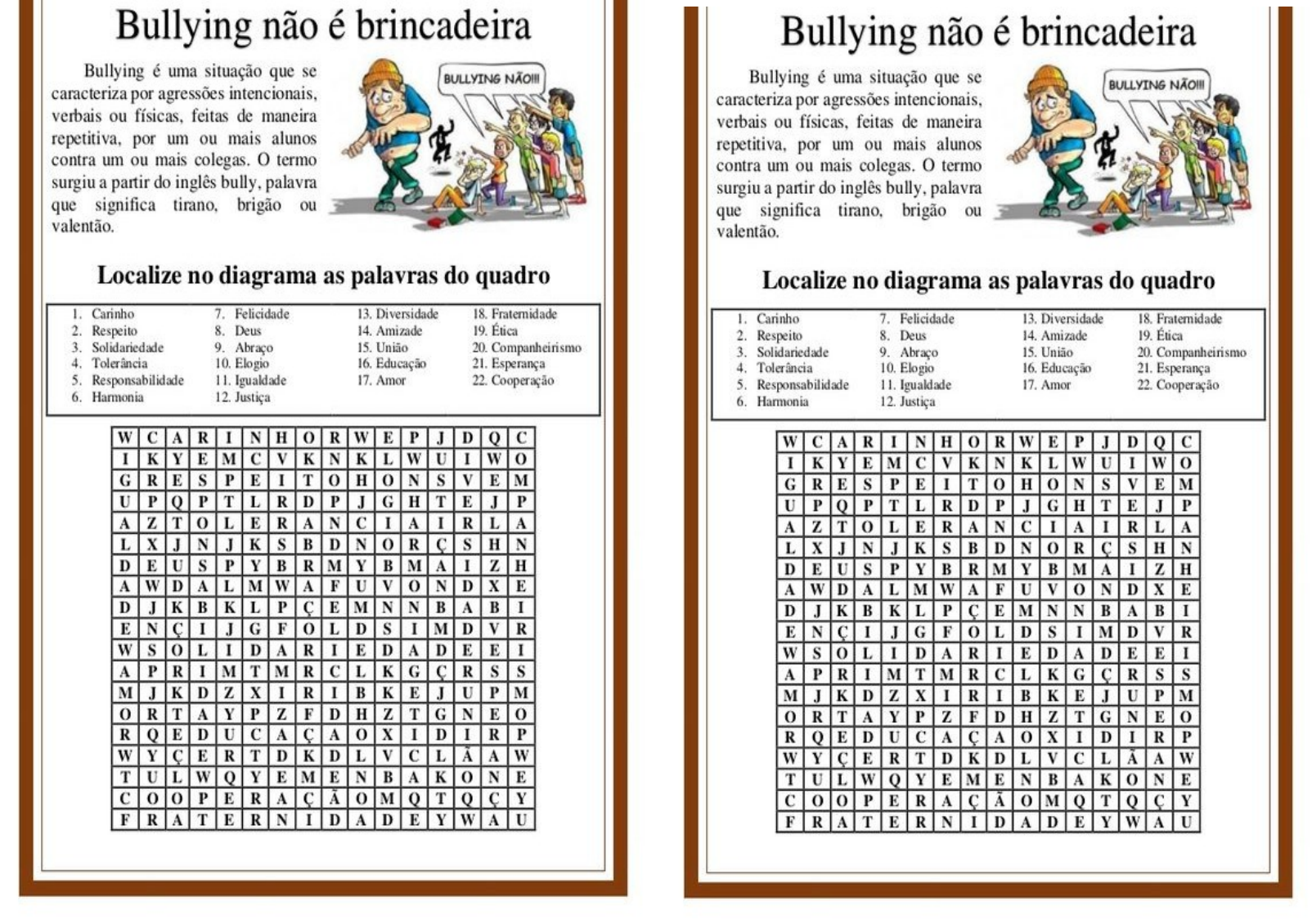 Caça Palavras Sobre Bullying Ensino 9456