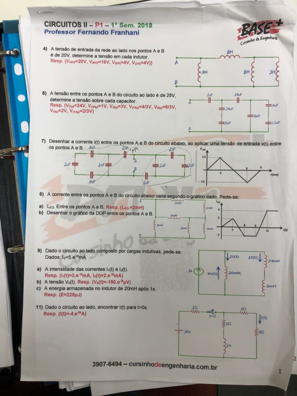 Lista Do Base Circuitos 2 P1 - Circuitos II