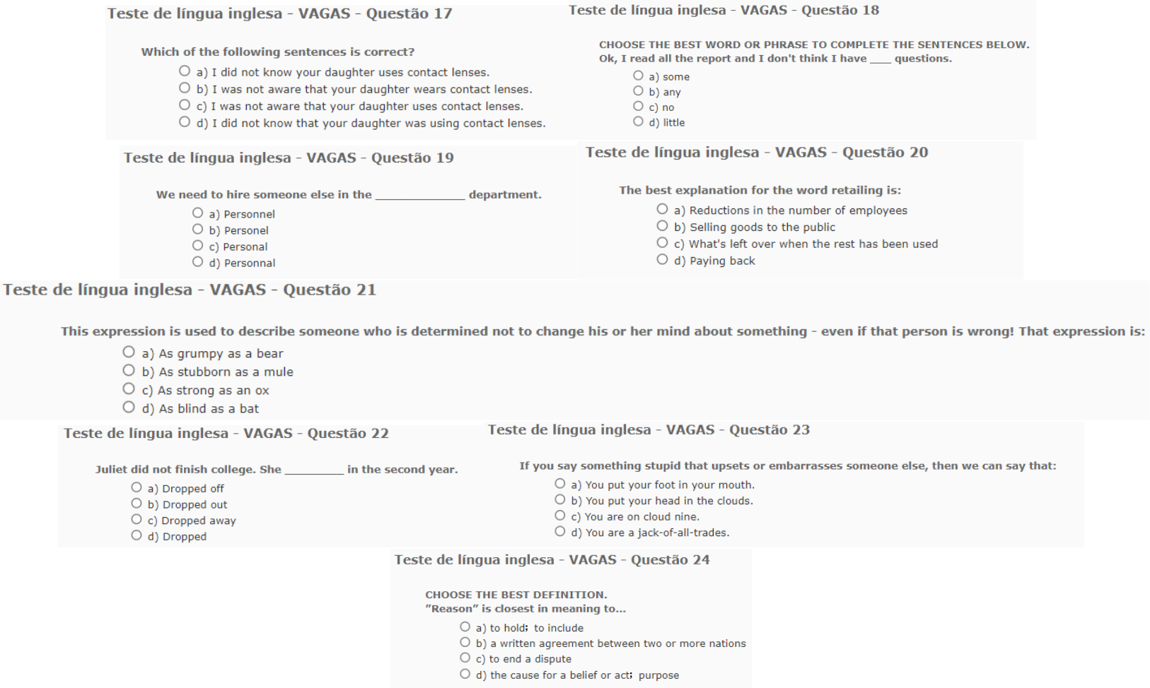 Teste De Ingles Vagas.com - BRAINCP