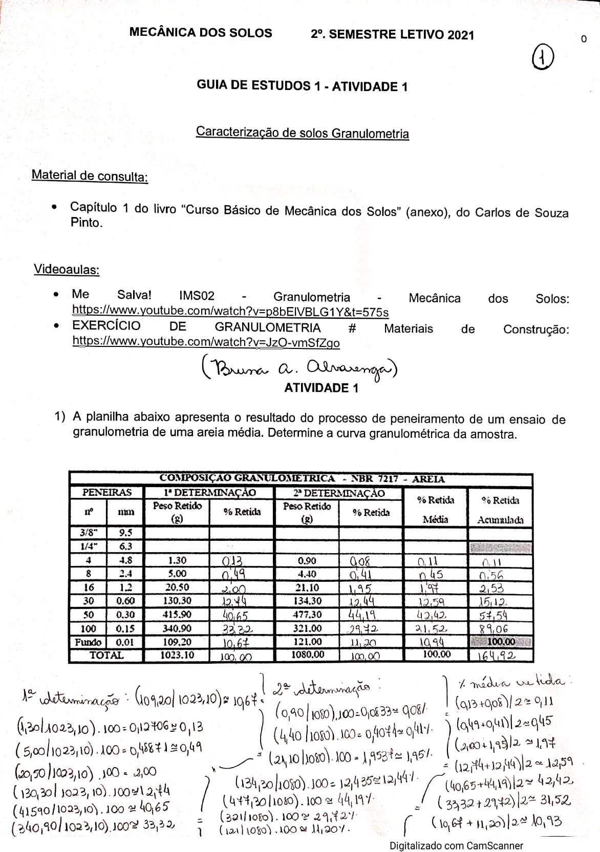 Atividade Mecânica Dos Solos - Mecânica Dos Solos I