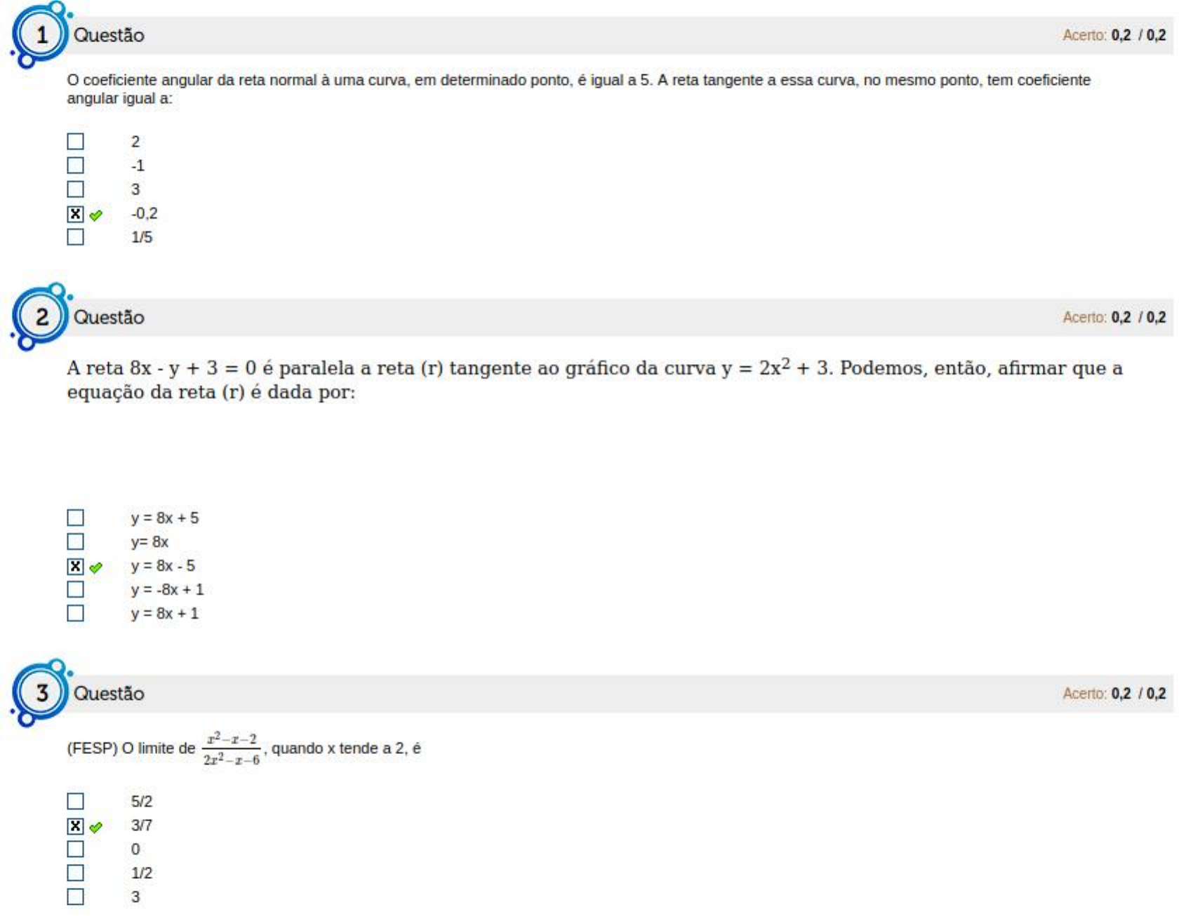 SIMULADO AV1 ESTÁCIO - CÁLCULO DIFERENCIAL E INTEGRAL - Cálculo I