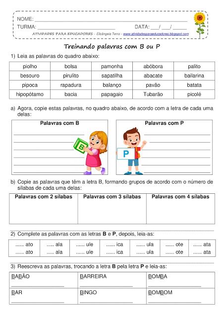 Treinando Palavras Com B Ou P - Educação Infantil