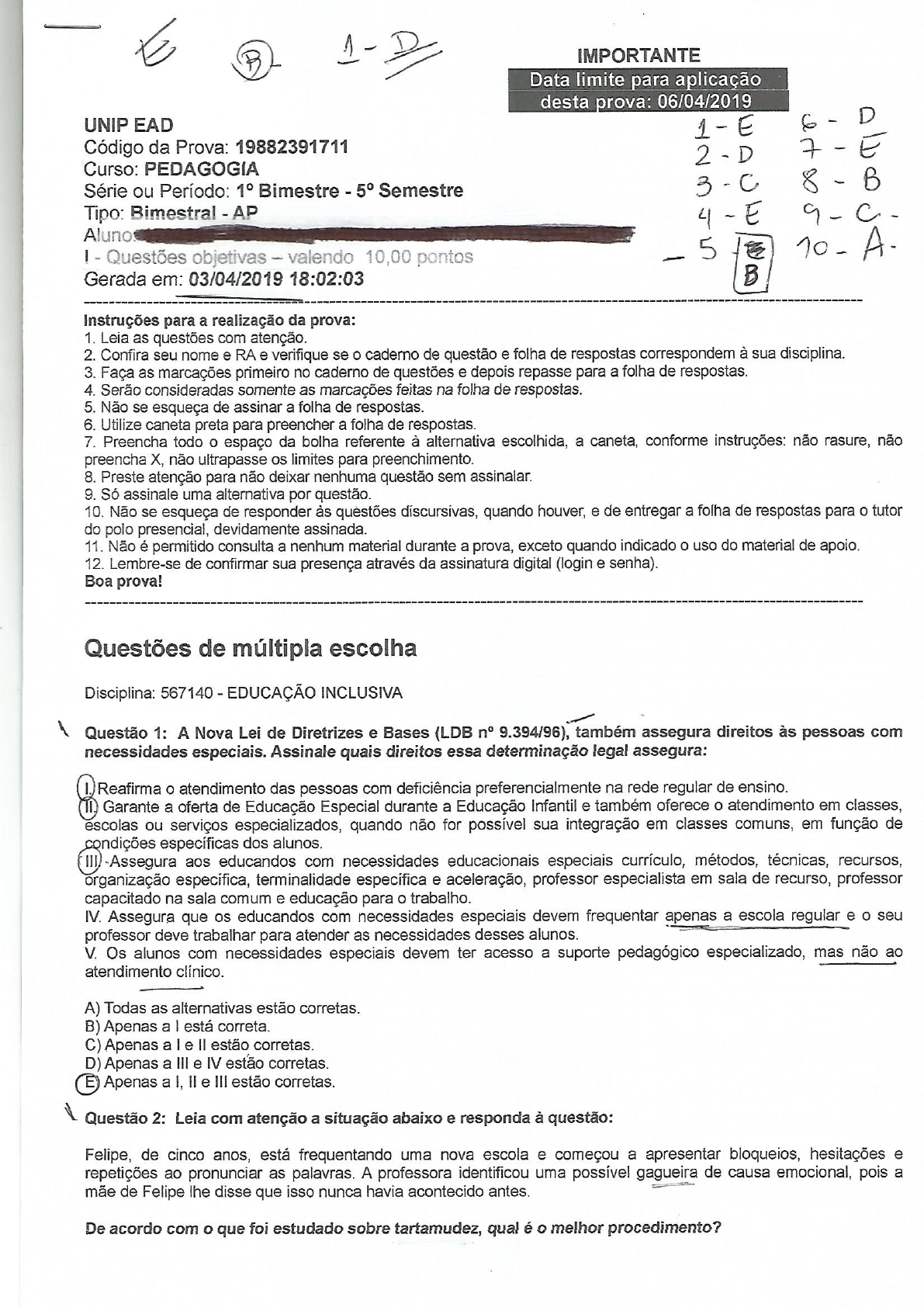 Prova História Da Educação Unopar - REVOEDUCA