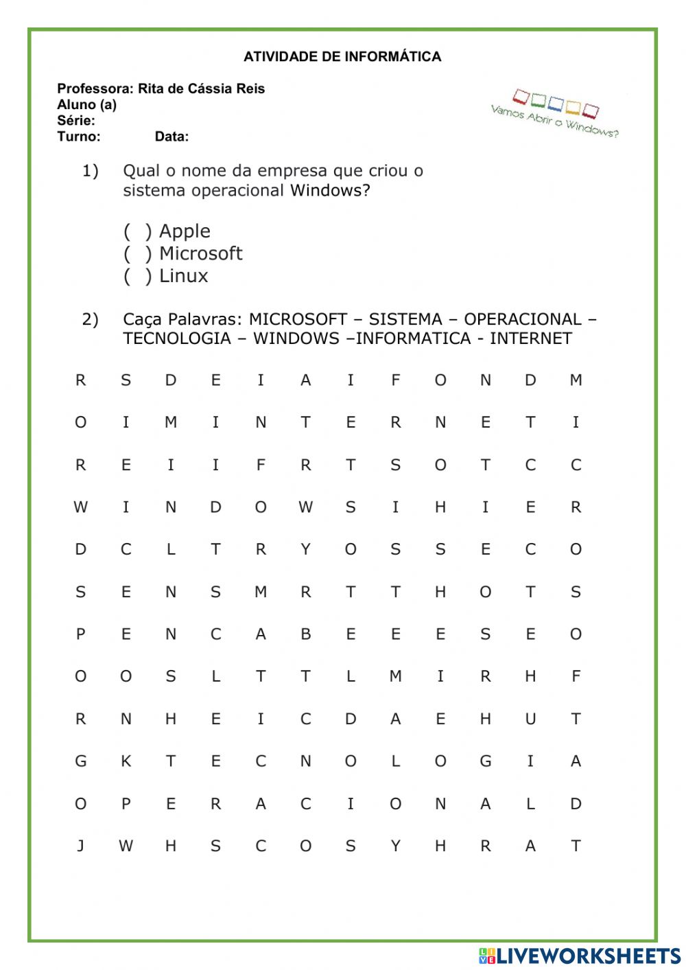 INFORMÁTICA EDUCACIONAL: ATIVIDADE 16 - 5° ANO