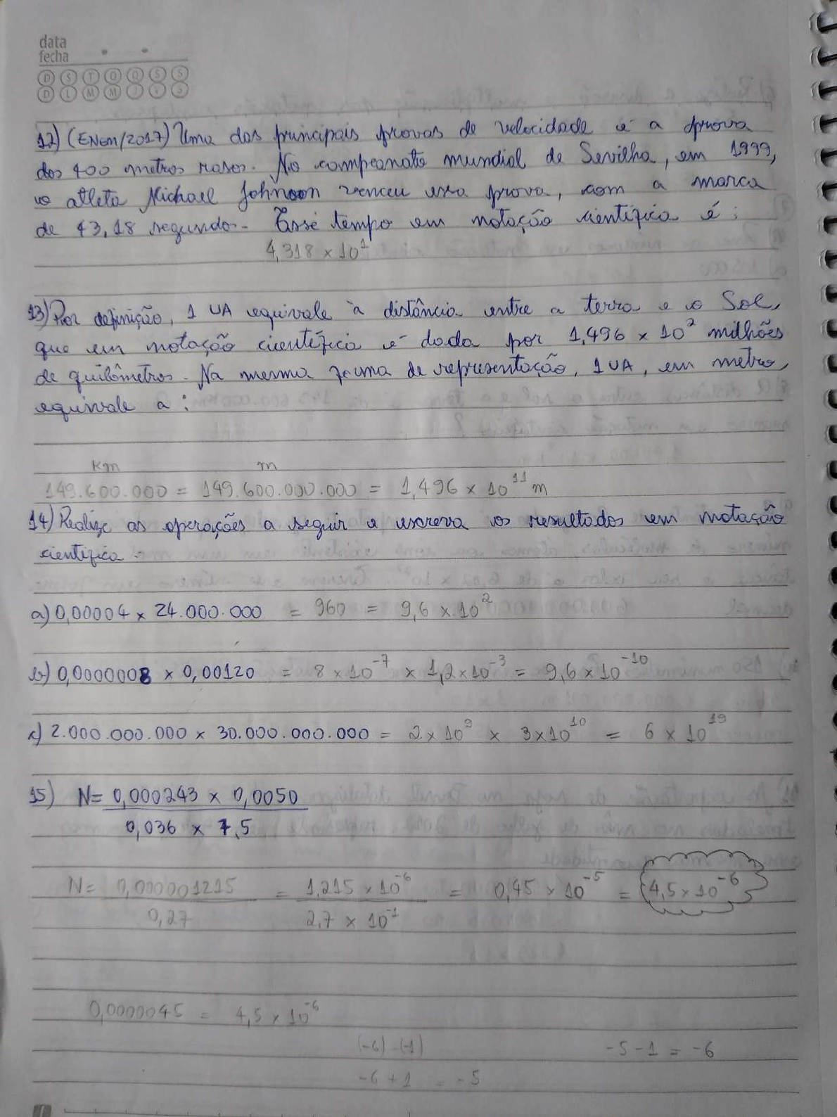 Exercícios Resolvidos: Notação cientifica - Pré - Cálculo