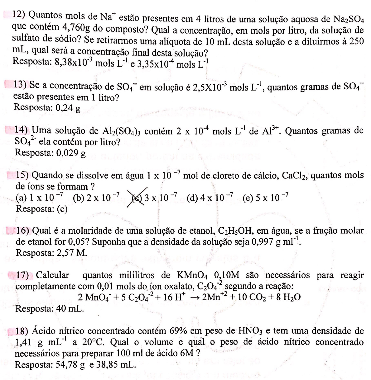 Exercícios resolvidos Soluções - Química Analítica Quantitativa