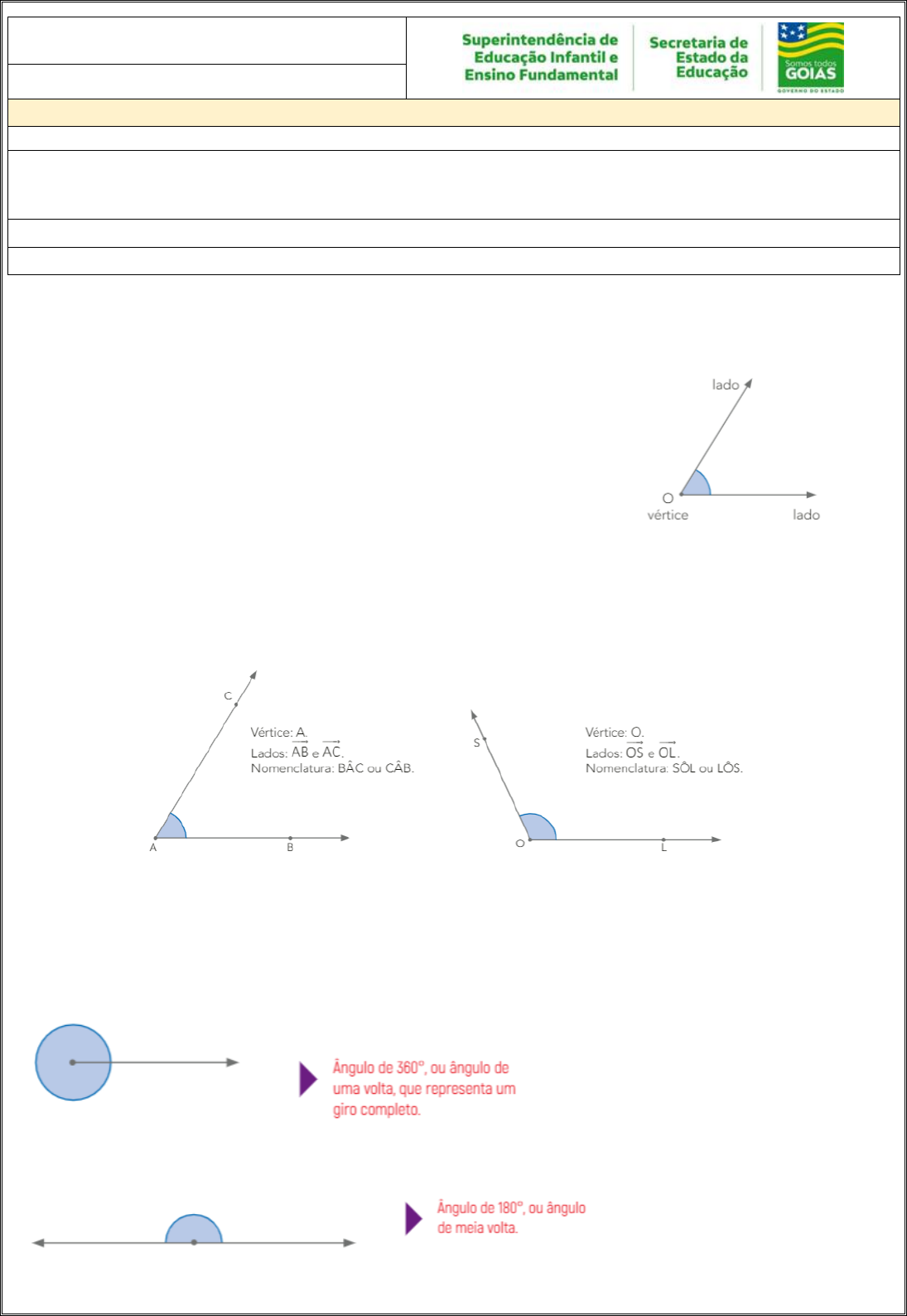 6º MAT Atividade 4 -ÂNGULOS NOÇÃO, USOS E MEDIDA TIPOS DE ÂNGULOS