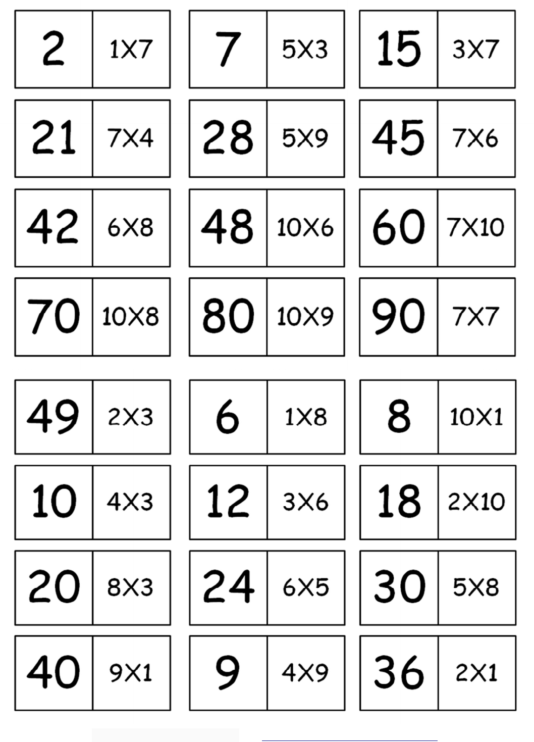 jogo de dominó tabuadas - Matemática