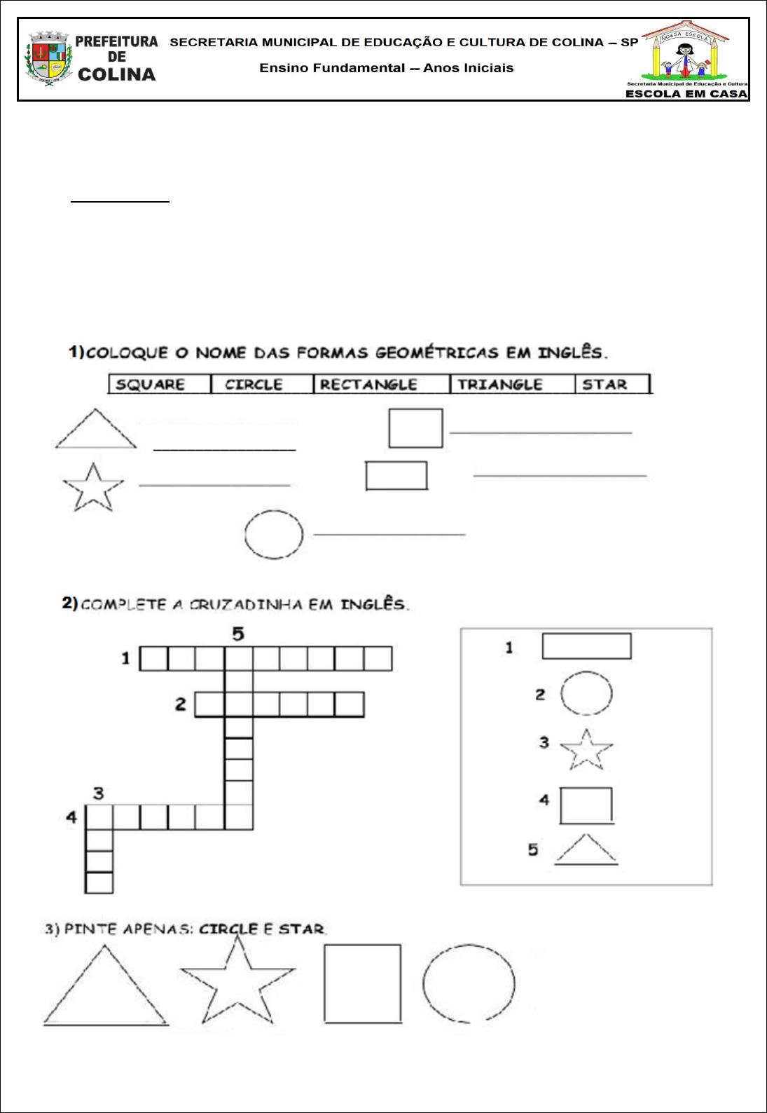 Avaliação shapes - Inglês