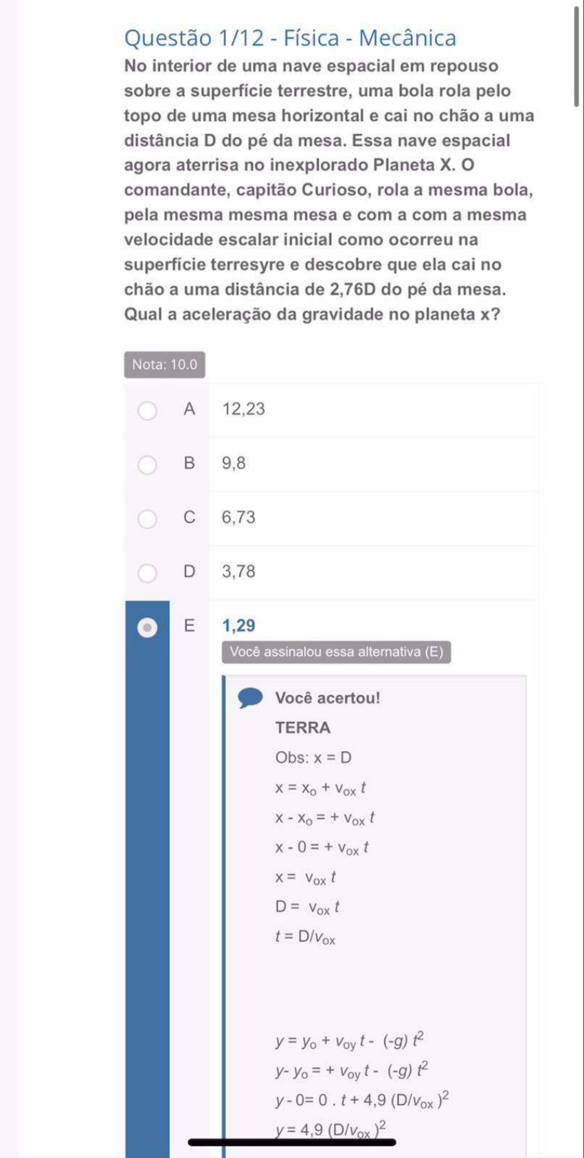 PROVA OBJETIVA FINAL - Física Mecânica - Física Mecânica