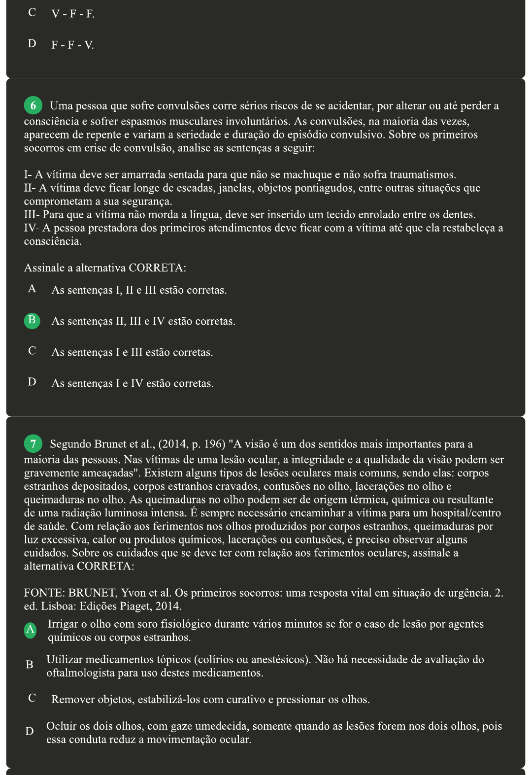 2 Prova Primeiros Socorros - Primeiros Socorros