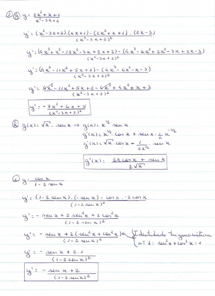 Resolução Exercícios De Revisão P2 Derivadas Cálculo I