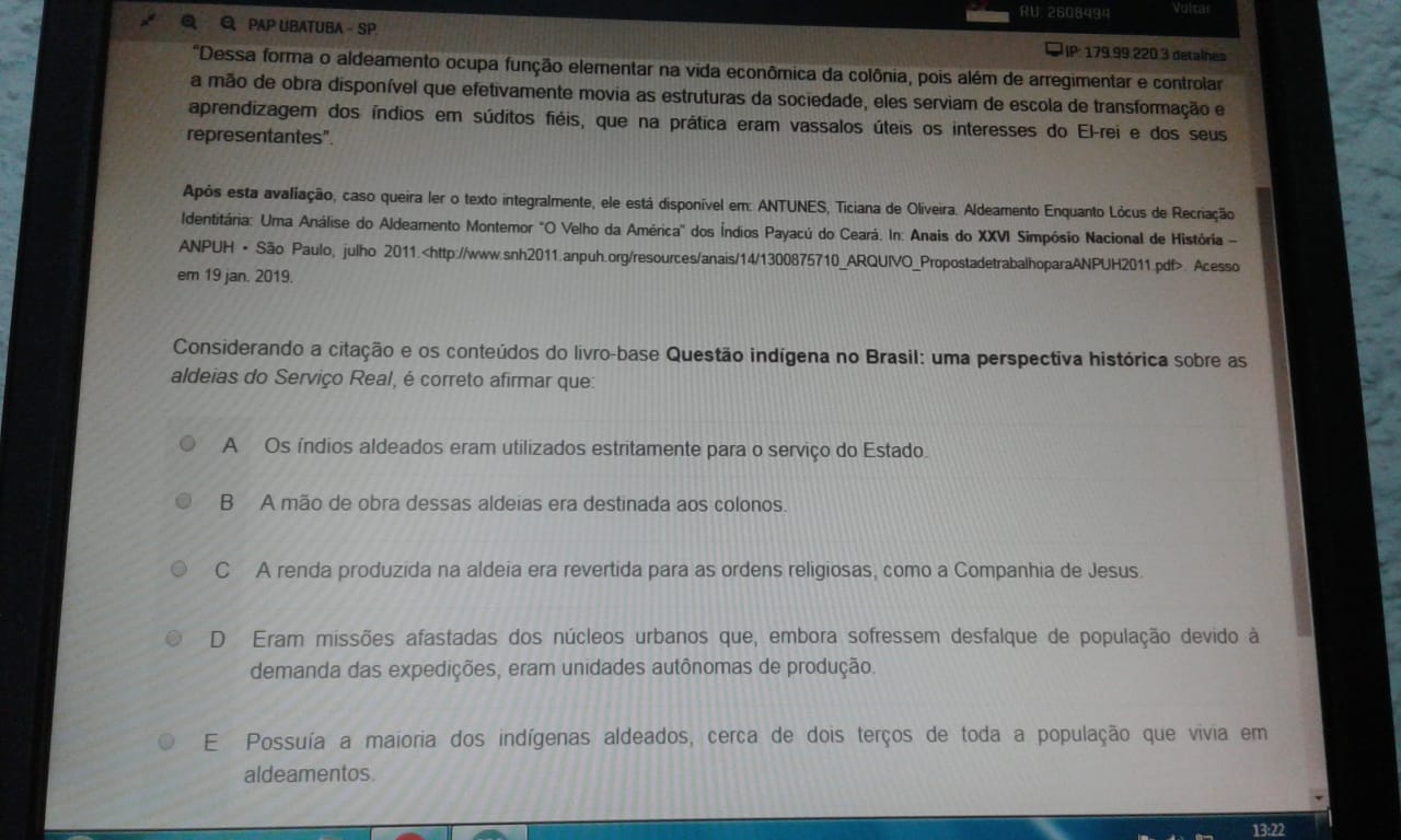 QUESTÃO INDIGENA NO BRASIL OBJETIVA E DISCURSIVA 2019 - Questão ...