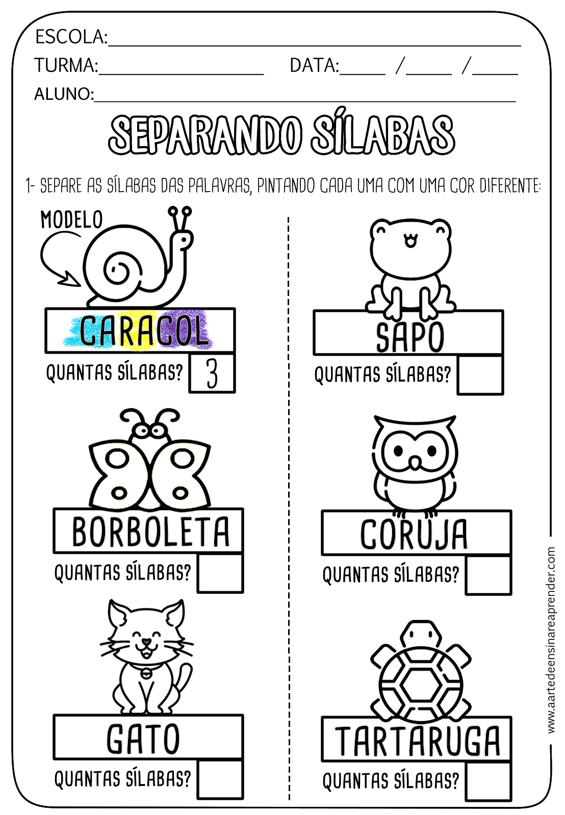 separação de silabas - Alfabetização I