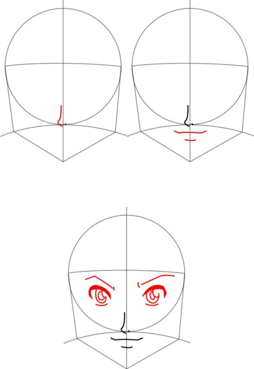 Desenhanto & Evoluindo - Como desenhar cabeça (Anime/Mangá) 1- Desenhe um  círculo. 2- Trace uma linha cortando o círculo na vertical marcando o meio  do rosto. 3- Marque a linha do nariz