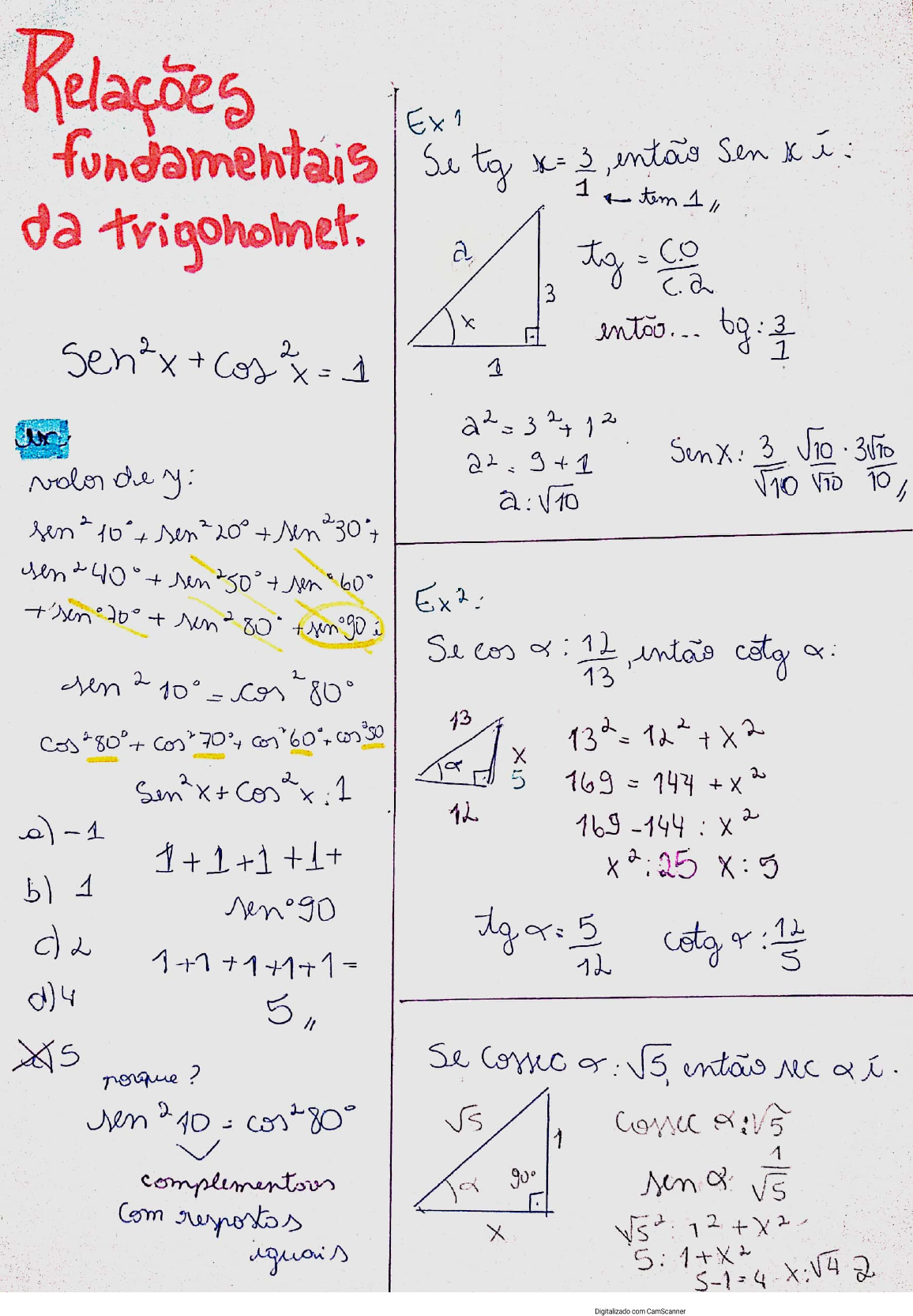 Rela O Fundamental Da Trigonometria Exerc Cios Ensino