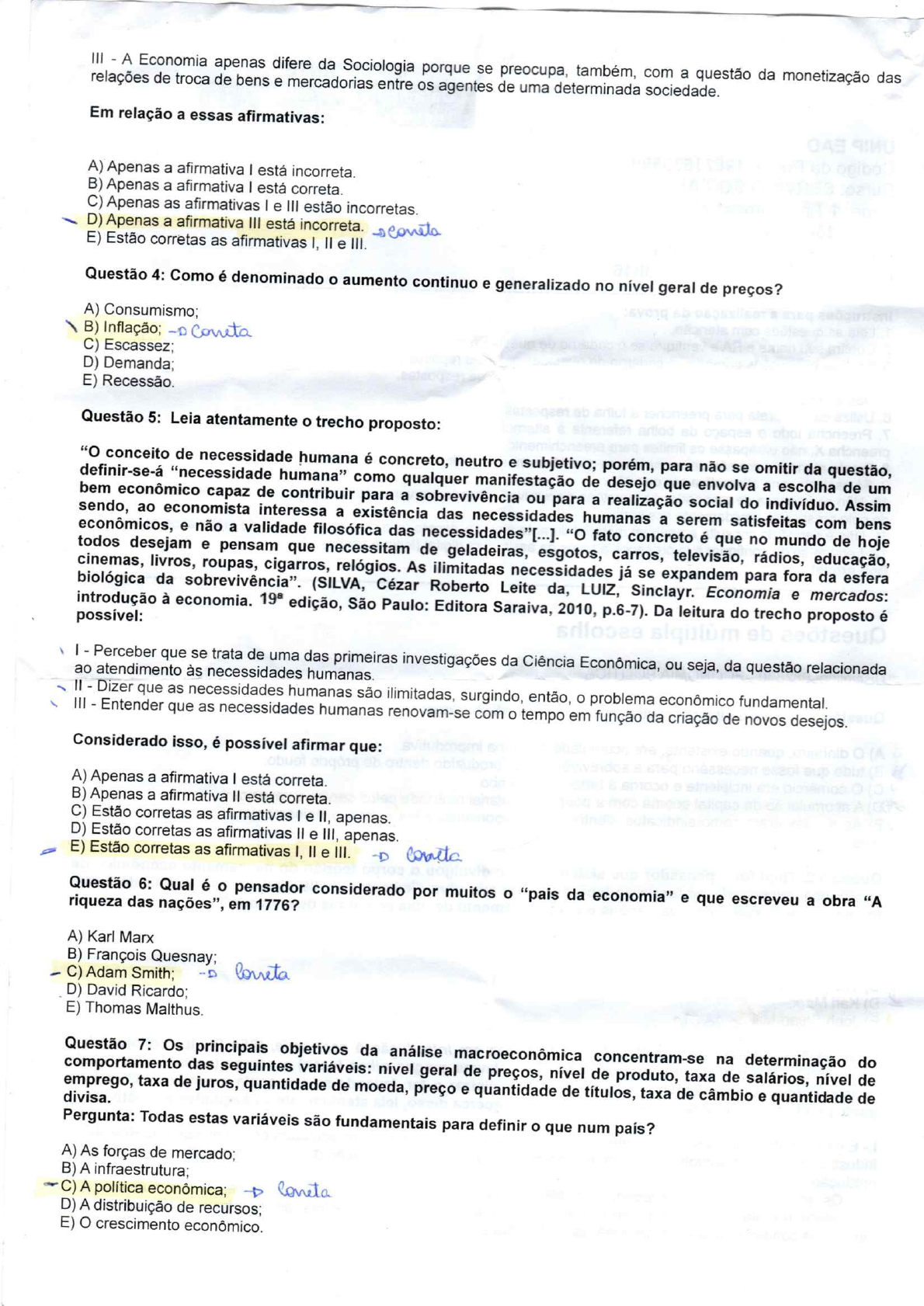 Prova de Economia Política Economia Política