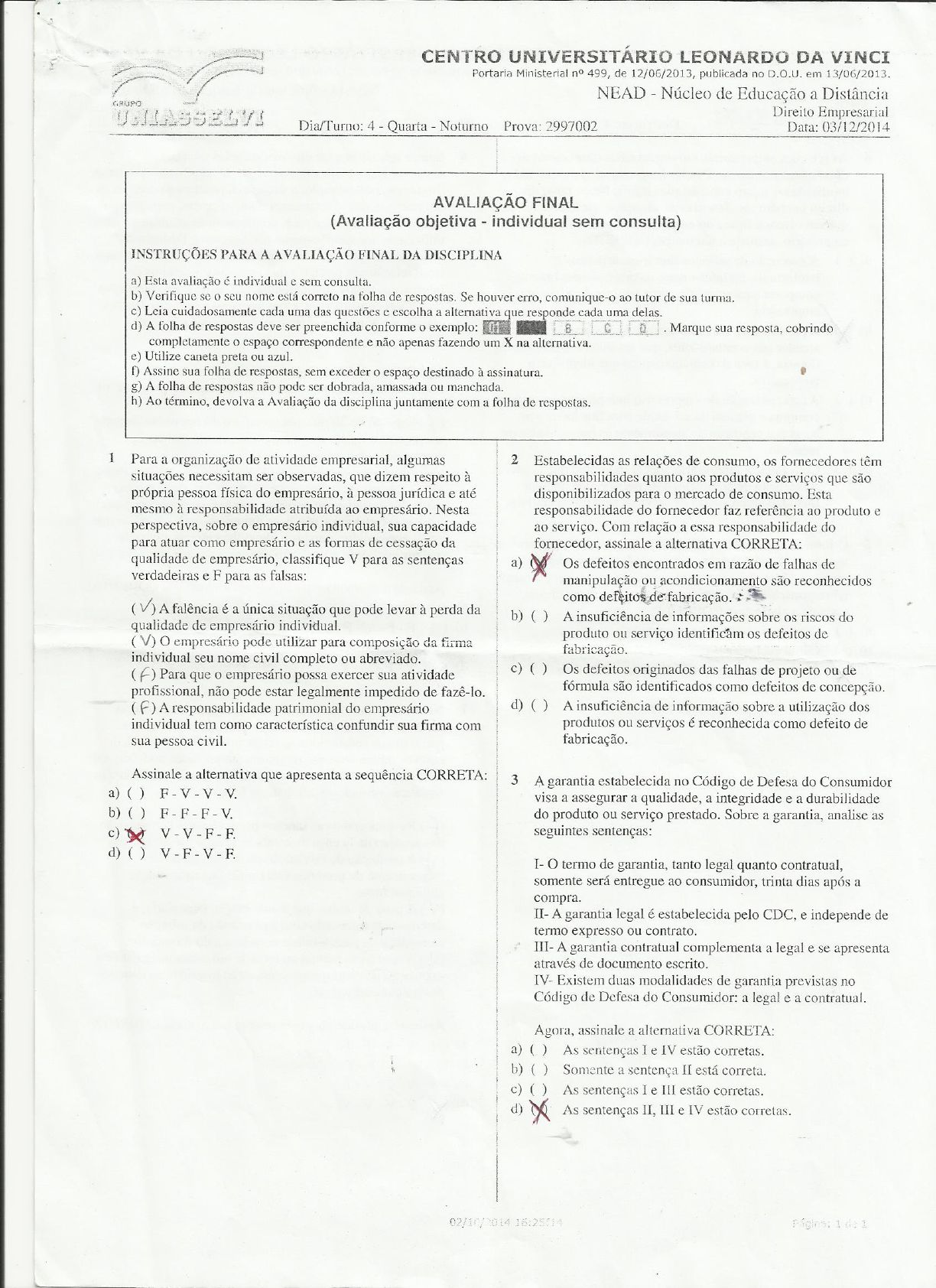 Prova Final Direito Empresarial - Direito Empresarial I