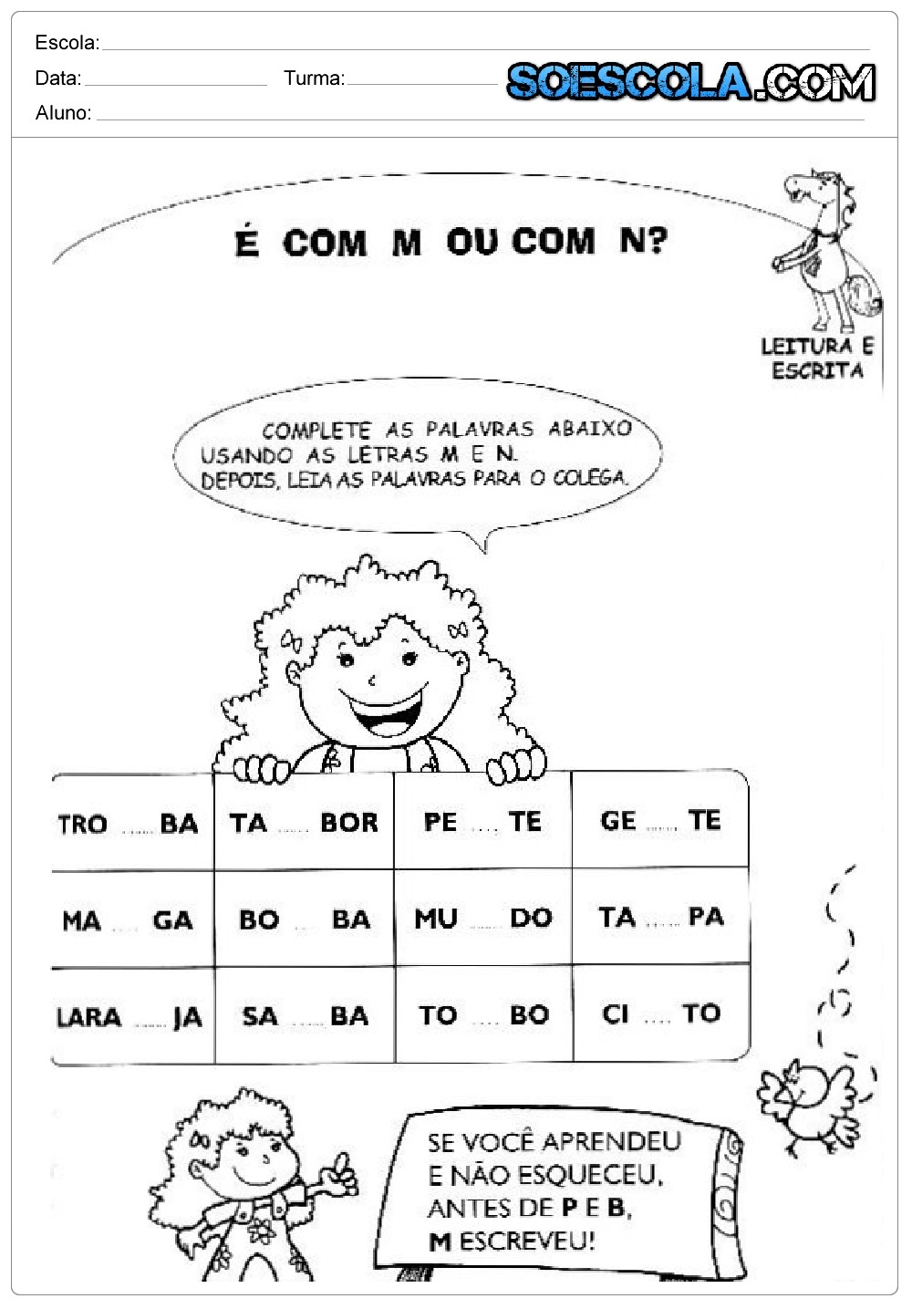atividades de ortografia com m ou n para imprimir complete as palavras -  Didática