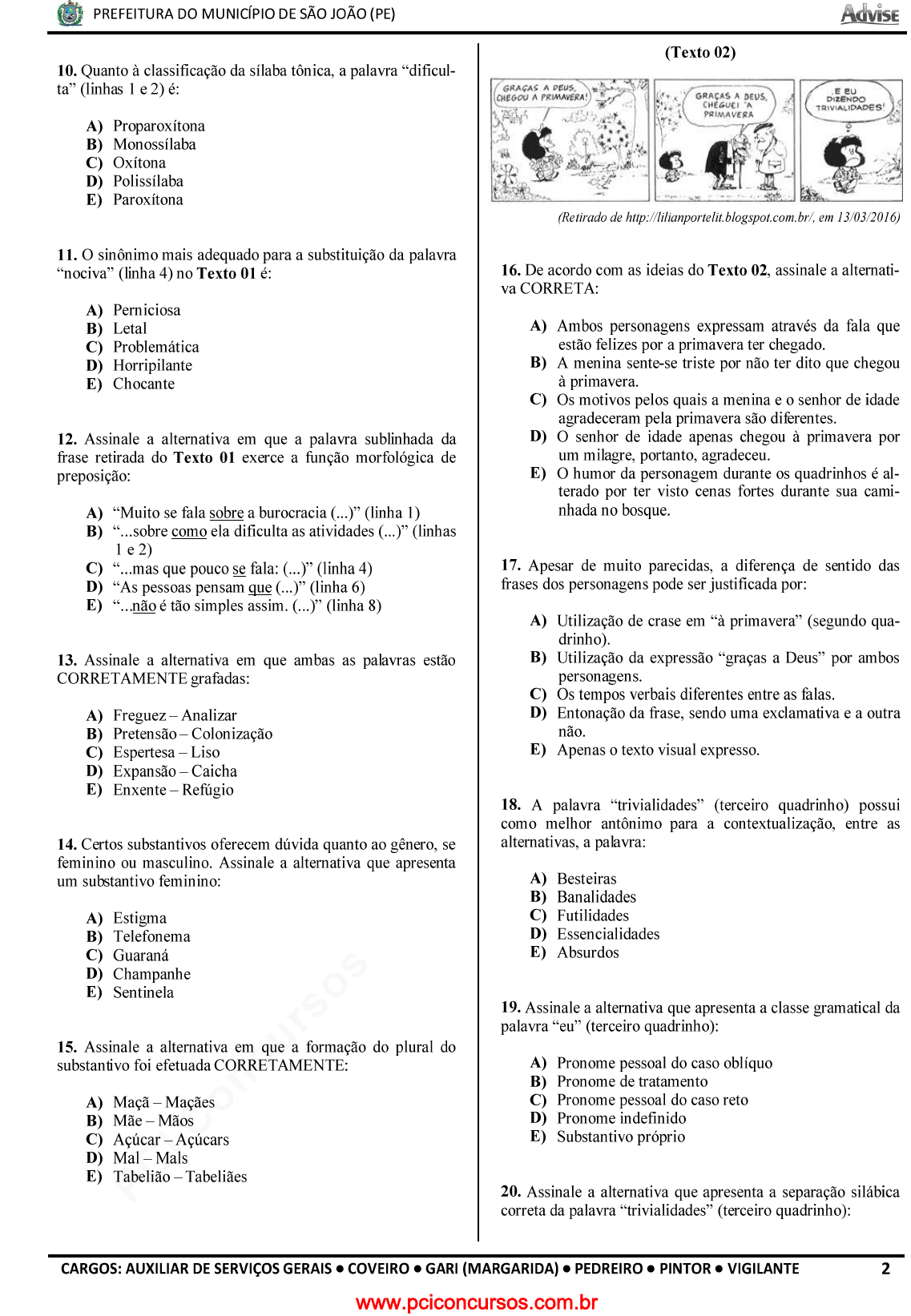 Prova SESCSE - ADVISE - 2010 - para Artífice de Manutenção - Pedreiro.pdf -  Provas de Concursos Públicos