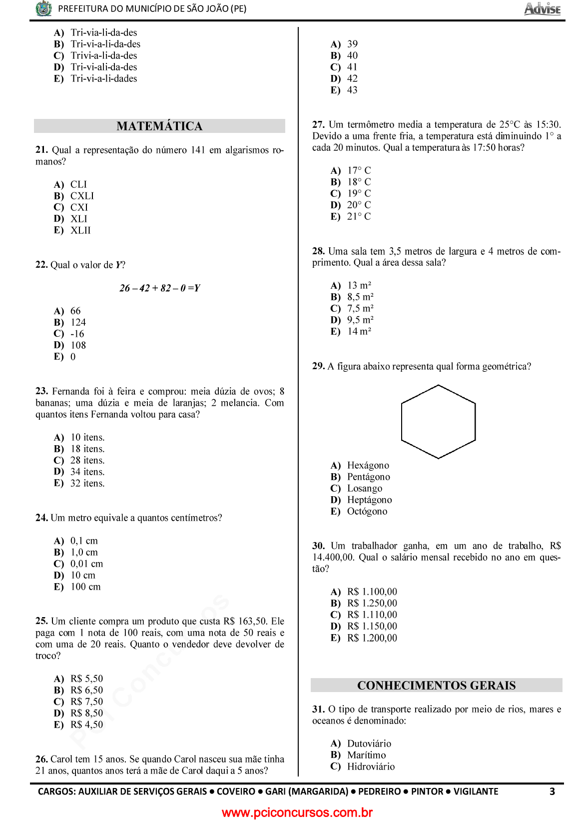 Prova SESCSE - ADVISE - 2010 - para Artífice de Manutenção - Pedreiro.pdf -  Provas de Concursos Públicos