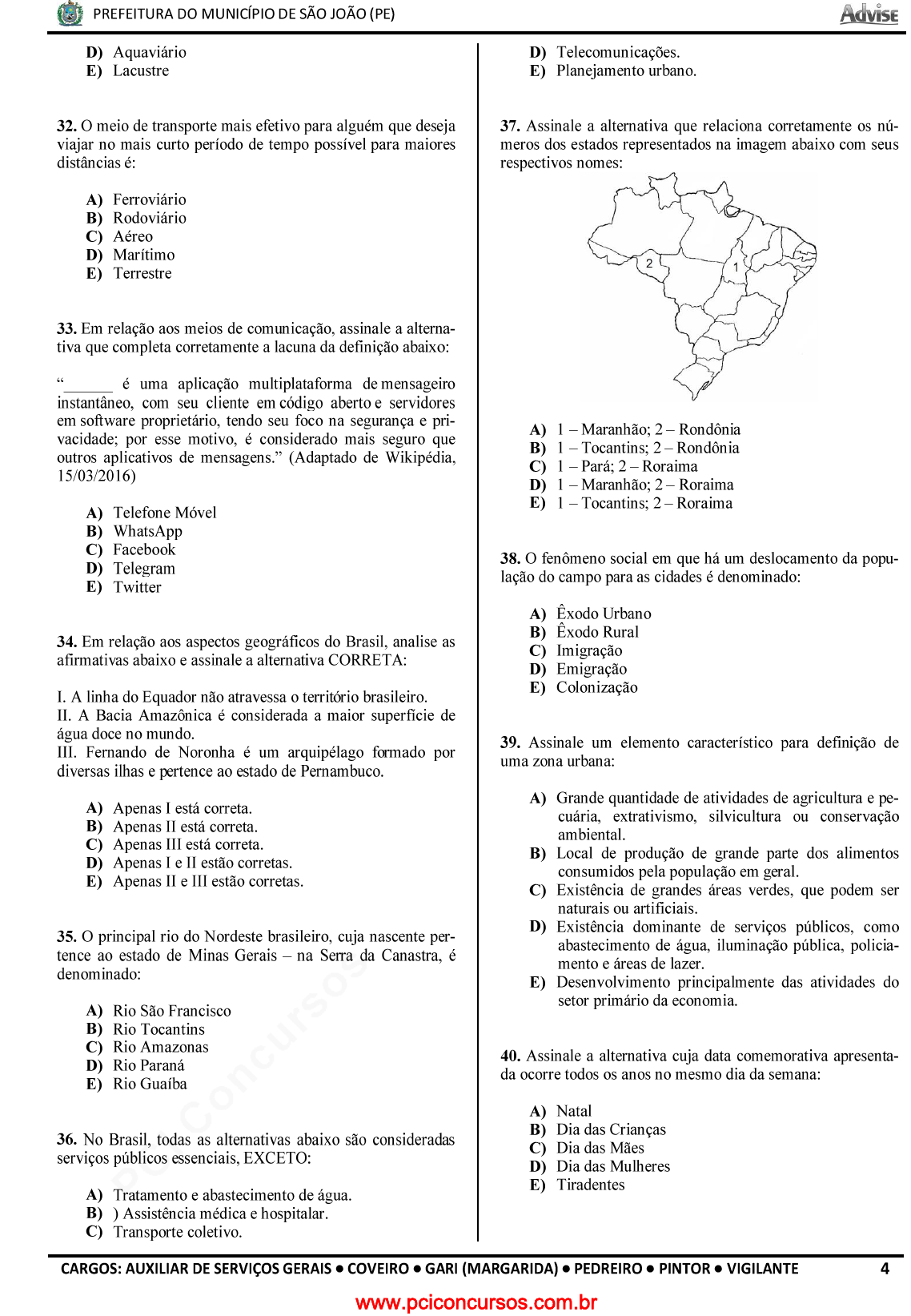 Prova SESCSE - ADVISE - 2010 - para Artífice de Manutenção - Pedreiro.pdf -  Provas de Concursos Públicos