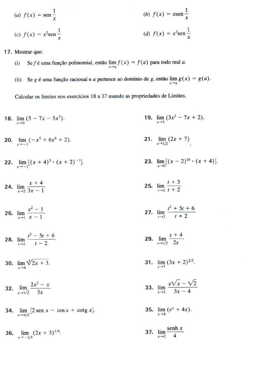 ExercÍcios Limite E Continuidade Diva Matemática