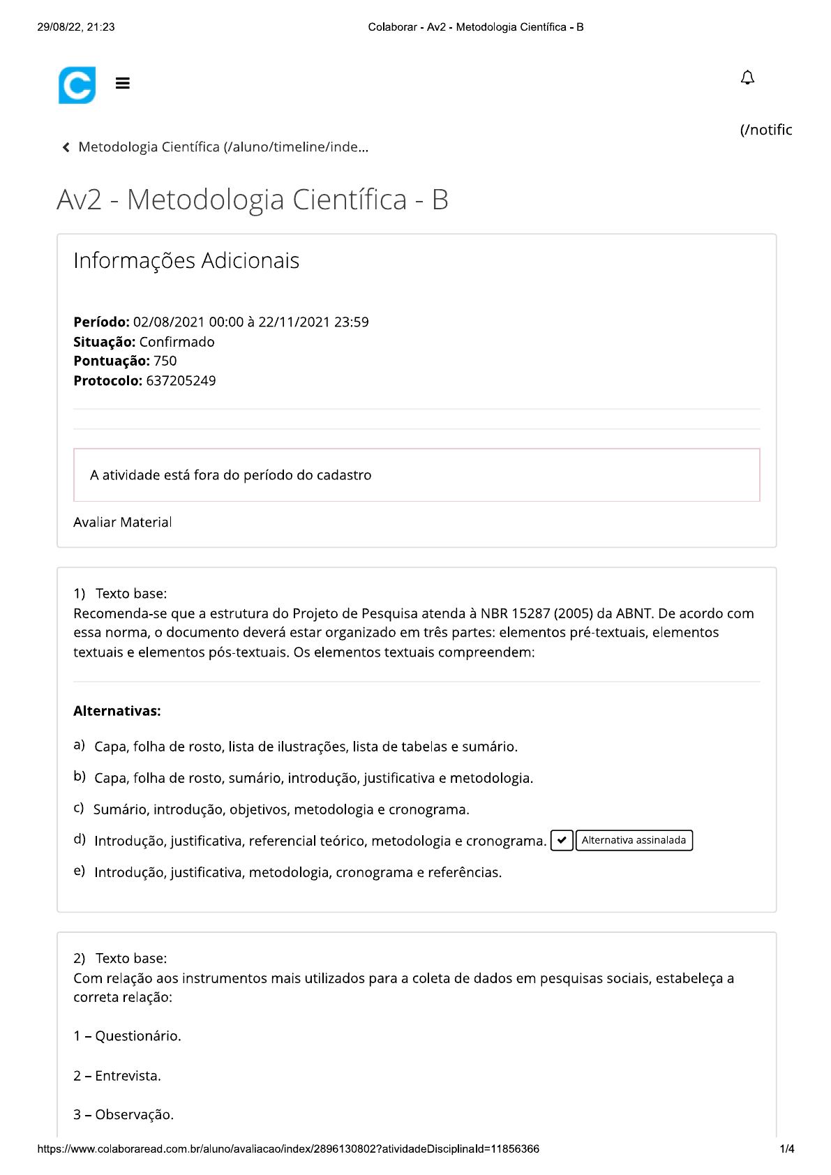 Av2 - Metodologia Científica - B - Contabilidade / Ciências Contábeis