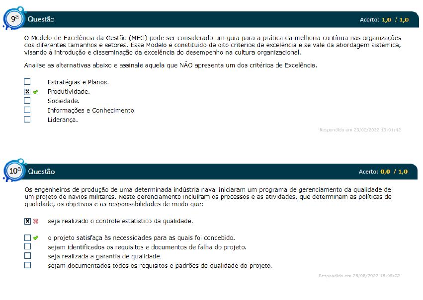 Simulado Gestão Da Qualidade Gestão Da Qualidade 4439