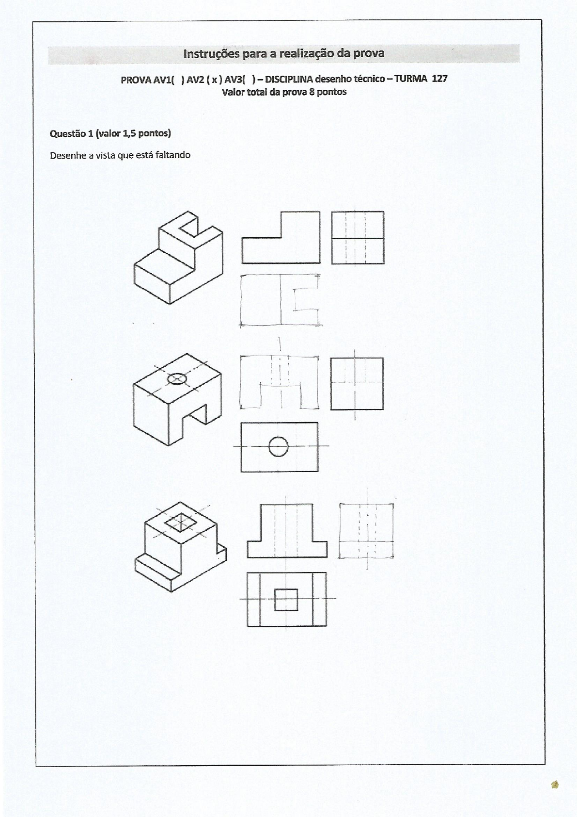 Gabarito Av2 desenho técnico 127 (1) - Desenho Técnico I