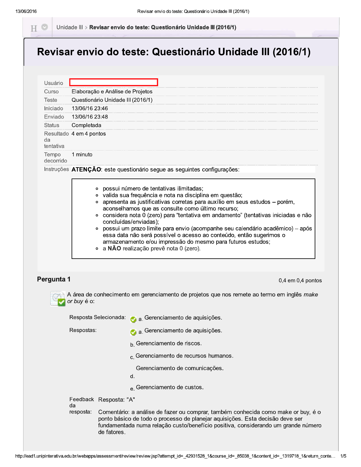 UNIP Elaboração E Análise De Projetos Questionário Unidade III ...