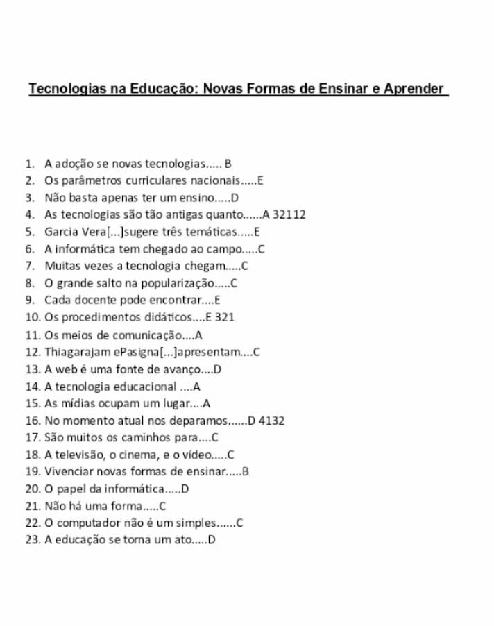 Prova Tecnologias Na Educação Novas Formas De Ensinar E Aprender ...