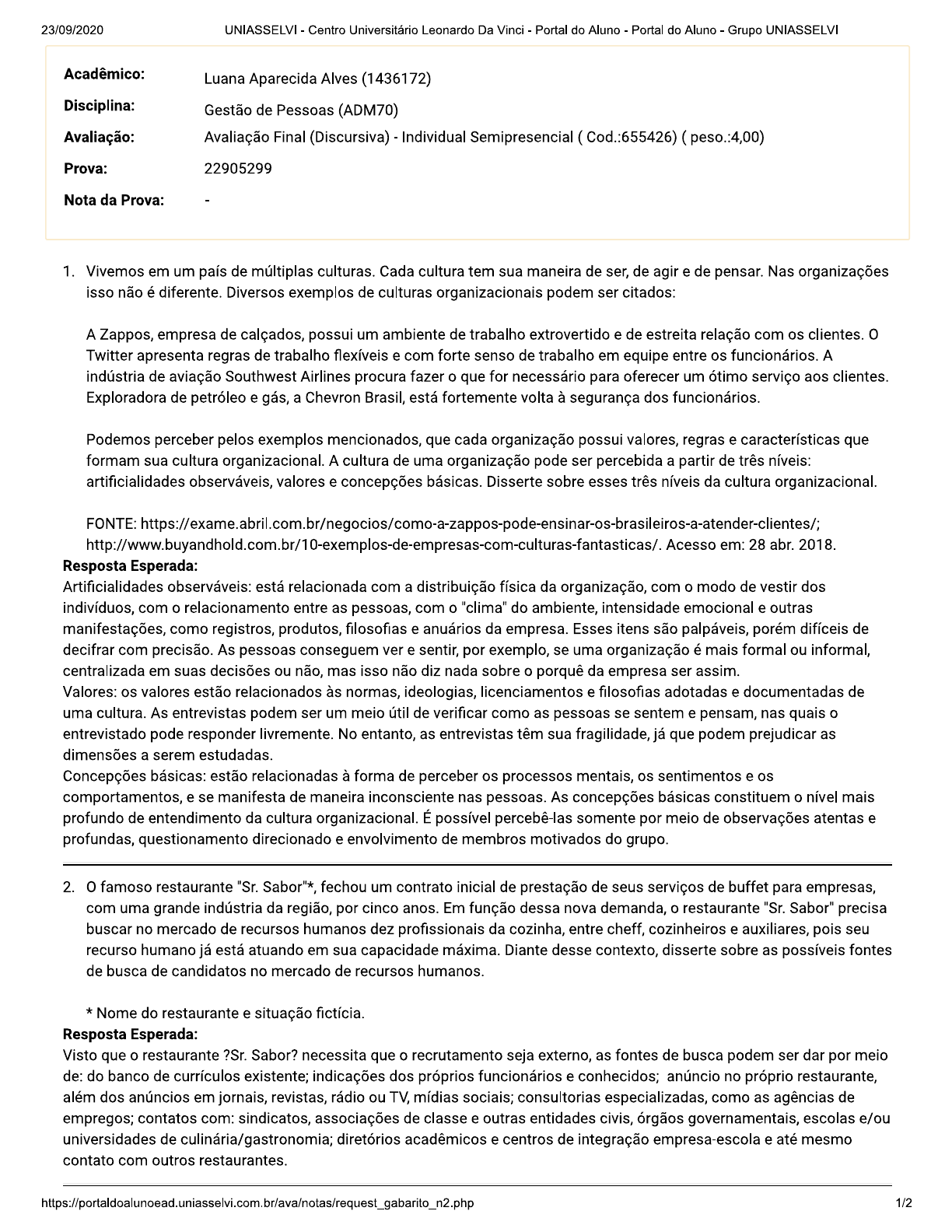 Gestão De Pessoas AvaliaÇÃo Final Discursiva Gestão De Pessoas I 0138