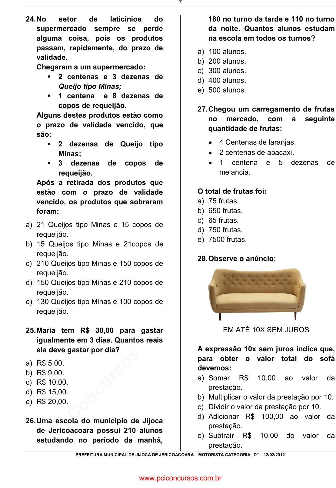 Prova Pref. Jijoca de JericoacoaraCE - INSTITUTO NEO EXITUS - 2012 - para  Motorista.pdf - Provas de Concursos Públicos