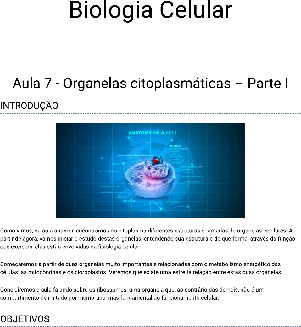 Aula 7 Organelas Citoplasmáticas Parte I Biologia Celular