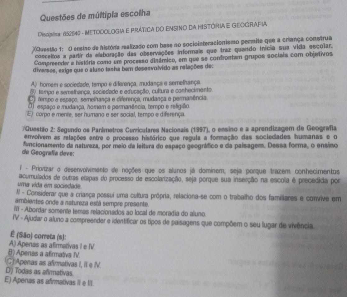 Metodologia E Pratica Do Ensino Do Ensino Da História E Geografia ...