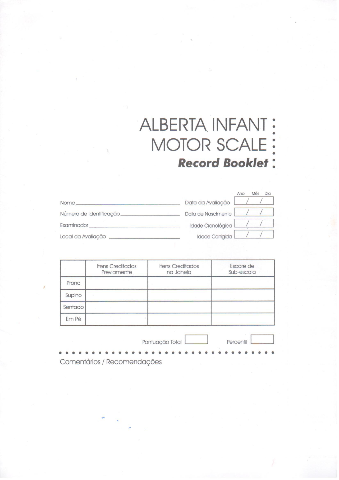 Alberta Infant Motor Scale (AIMS) Fisioterapia em Pediatria