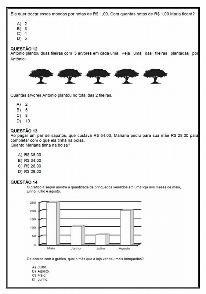 Avaliação Diagnóstica de Matemática 4 Ano, PDF, Lazer