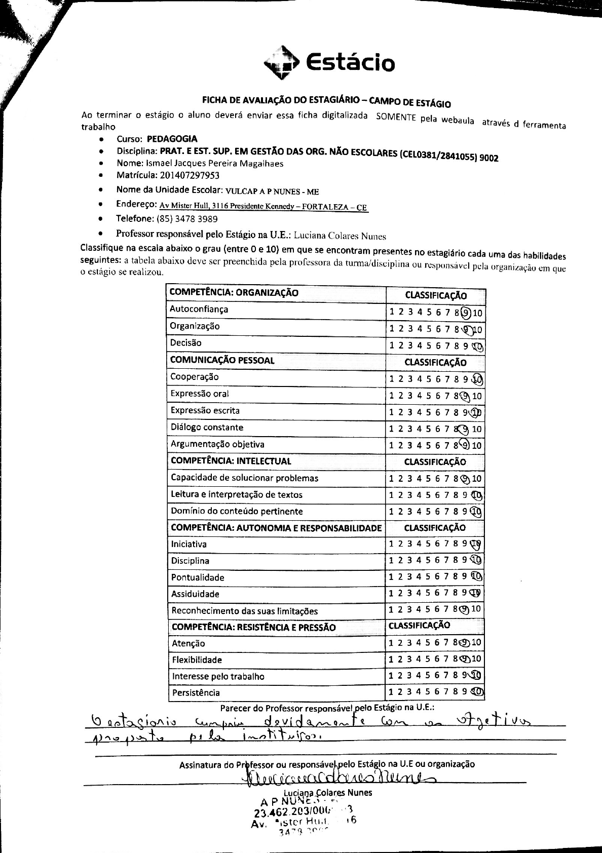 Ficha De Avaliacao De Estagio 8394