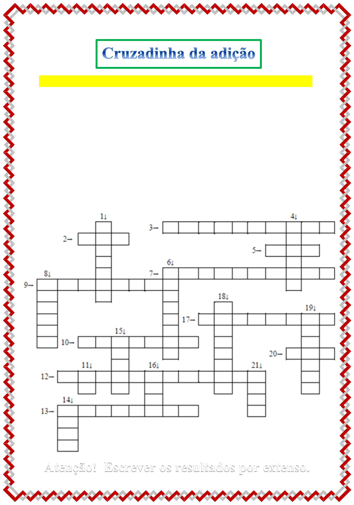 Cruzadinha de Matemática com Multiplicação e Divisão