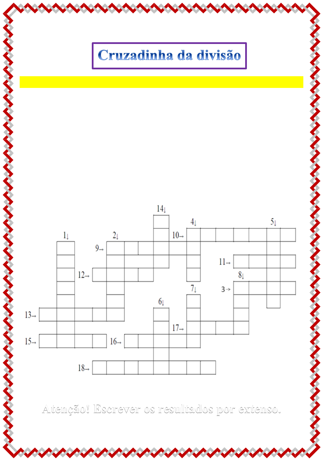 Cruzadinha de Matemática com Multiplicação e Divisão