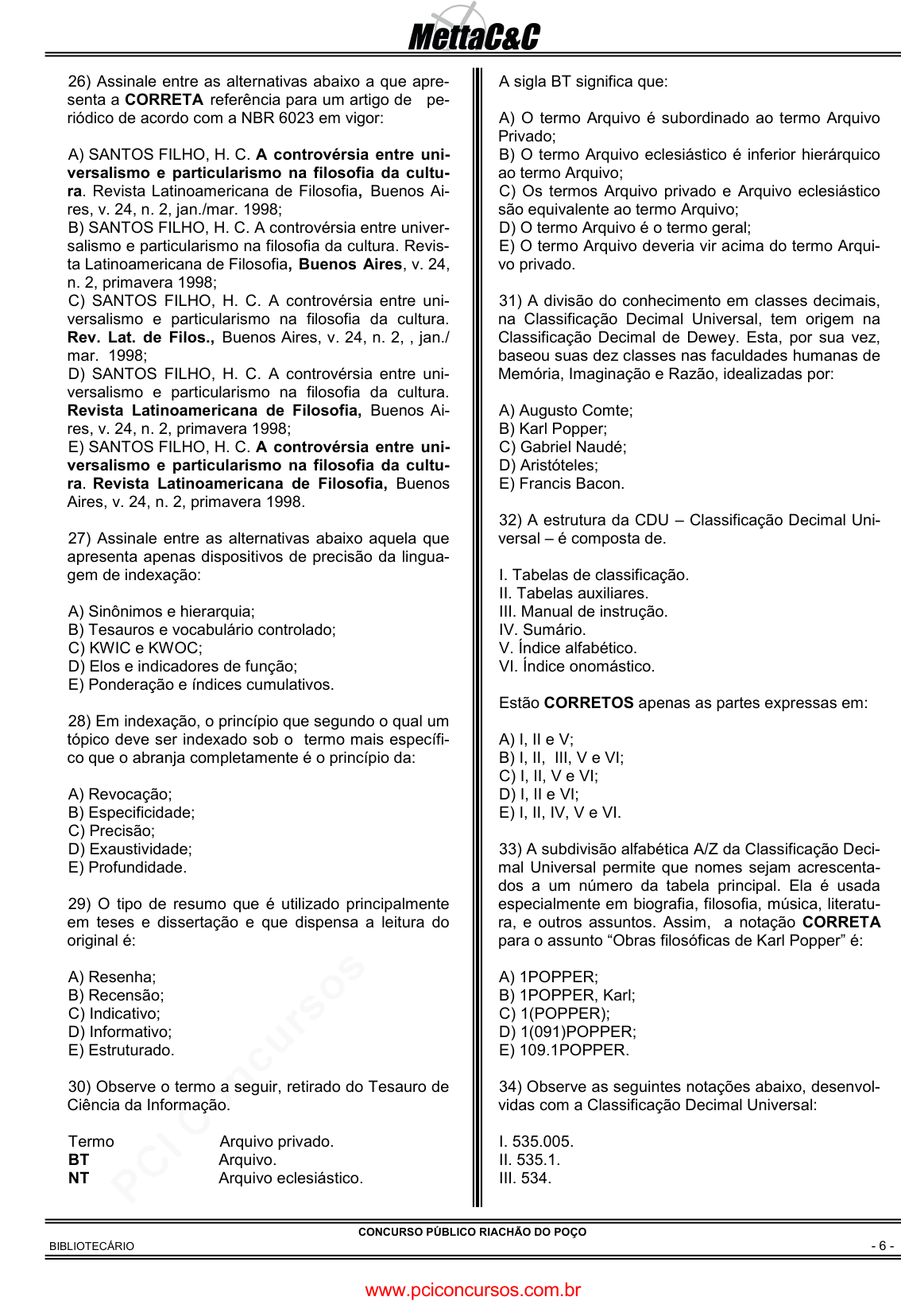 Prova Pref. Riachão do PoçoPB - METTA - 2011 - para Médico - PSF