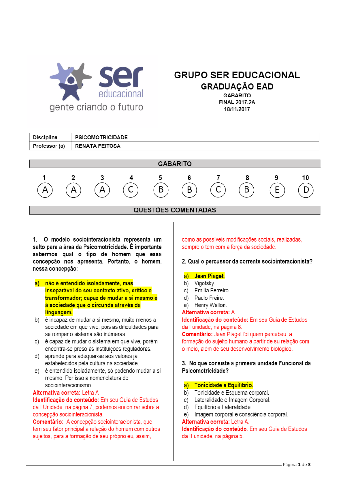 AVALIAÇÃO DE PSICOMOTRICIDADE - Psicomotricidade