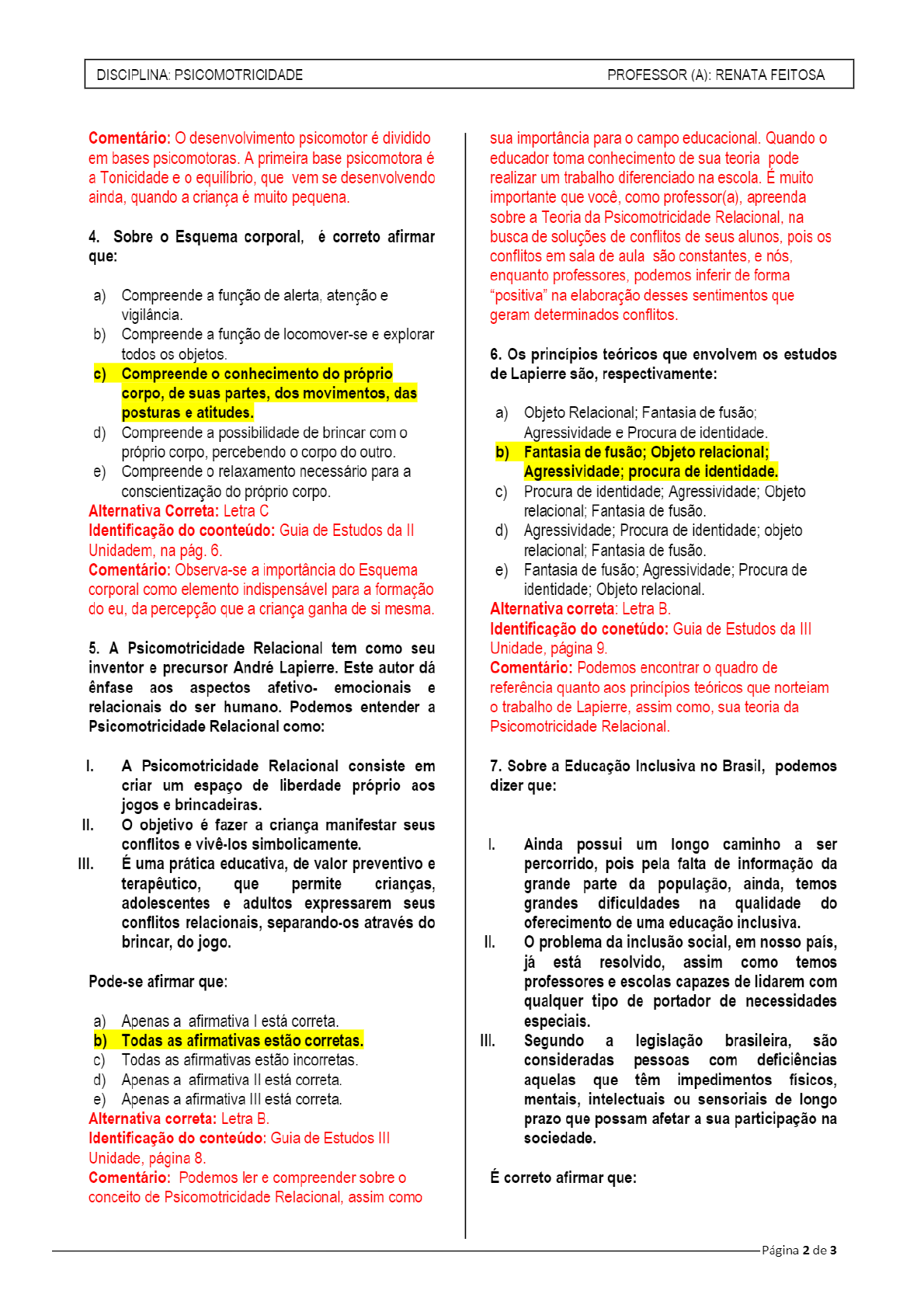 AVALIAÇÃO DE PSICOMOTRICIDADE - Psicomotricidade