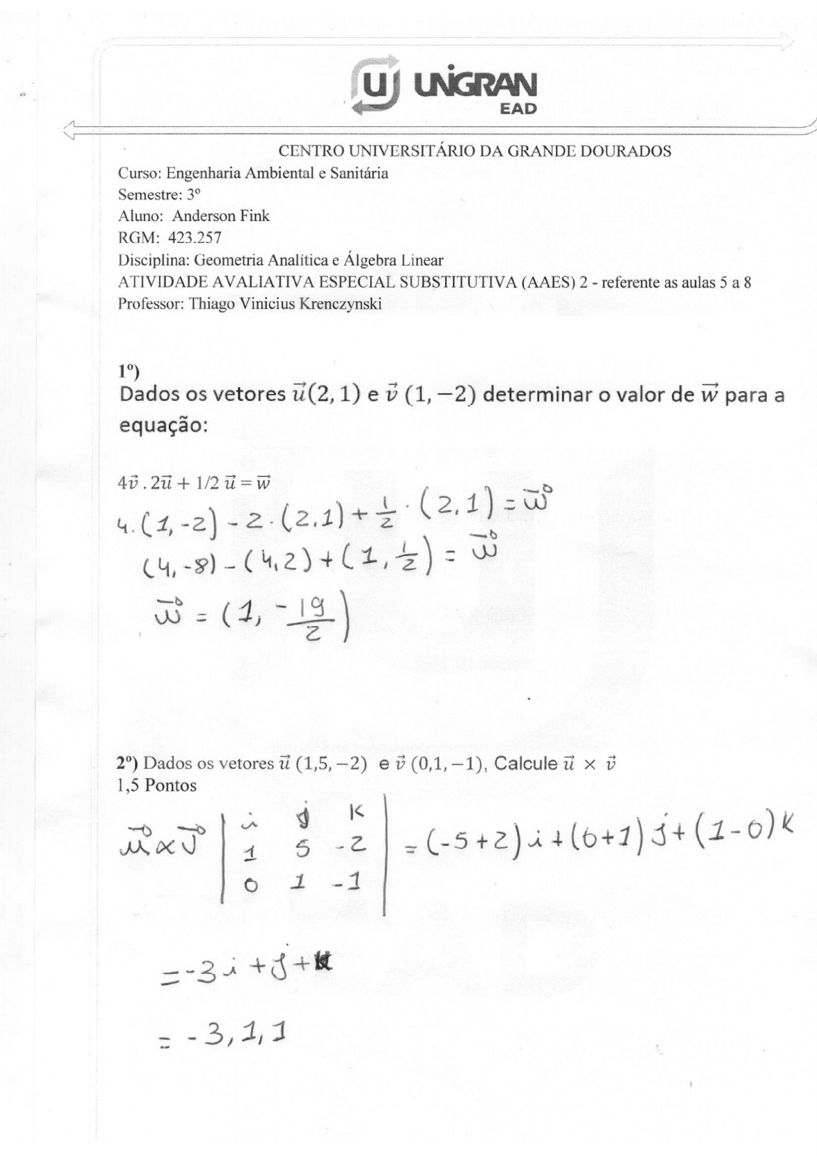 Prova 2 Geometria Analitica E Algebra Linear Geometria Analítica E Álgebra Linear 1915