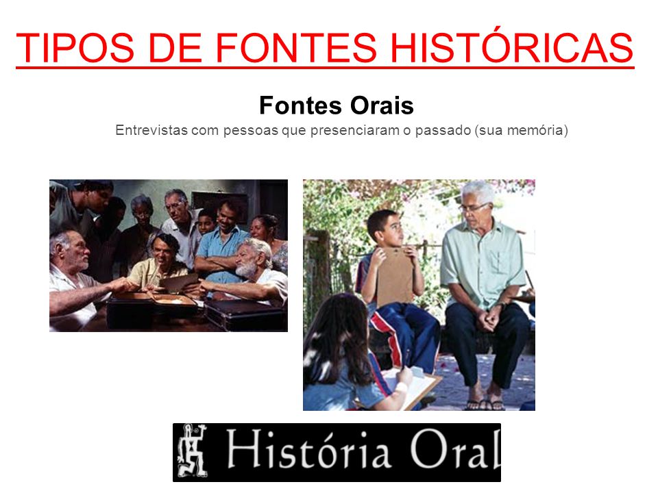 TIPOS DE FONTES HISTÓRICAS Psicologia Social