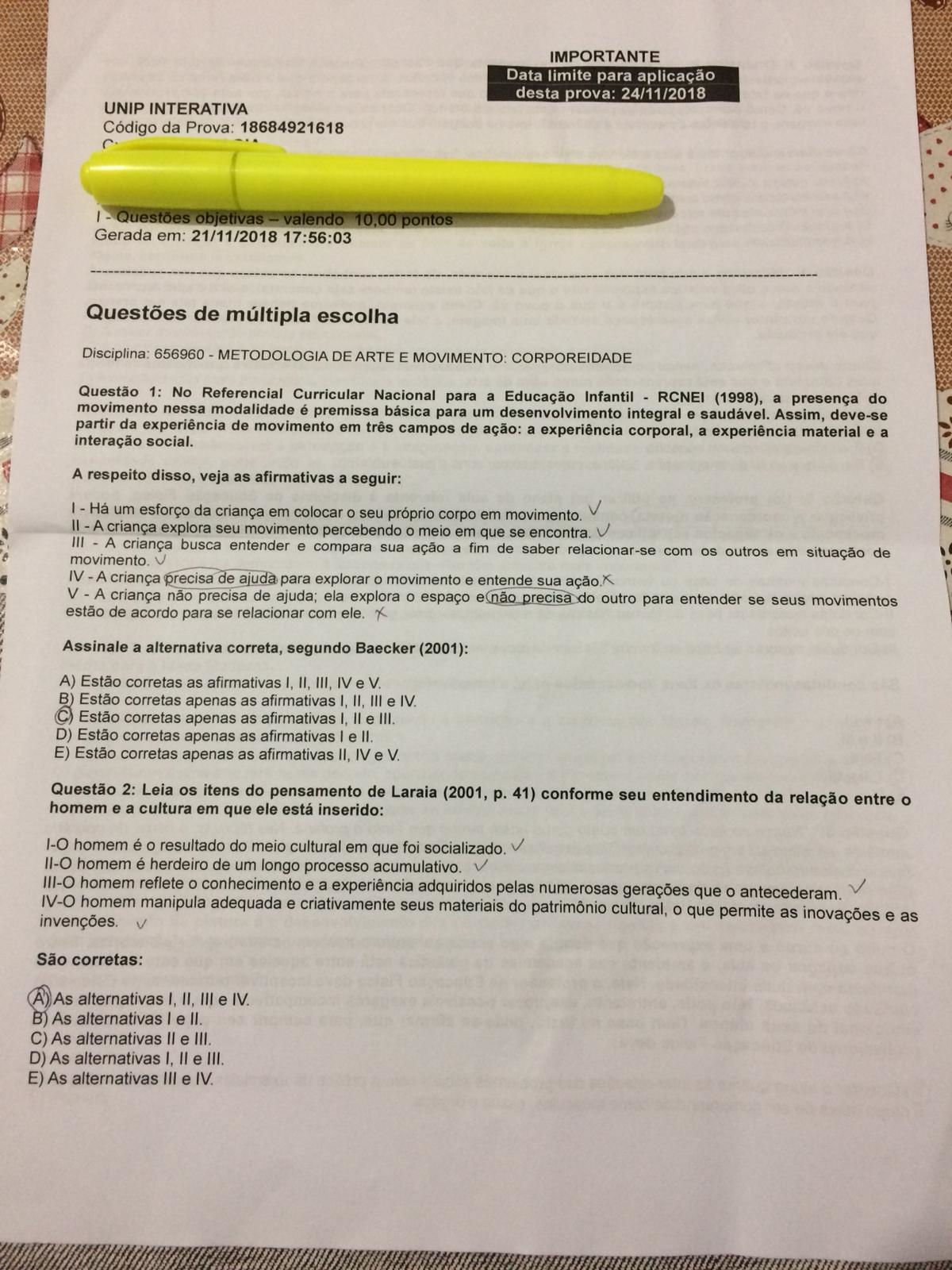 Prova Metodologia Arte E Movimento Metodologia De Arte Movimento E